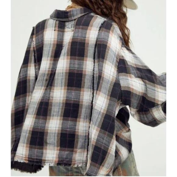 Free People We The Free Women's Kyoto Plaid Cropped Oversized Button-Up Shirt S - Picture 12 of 12